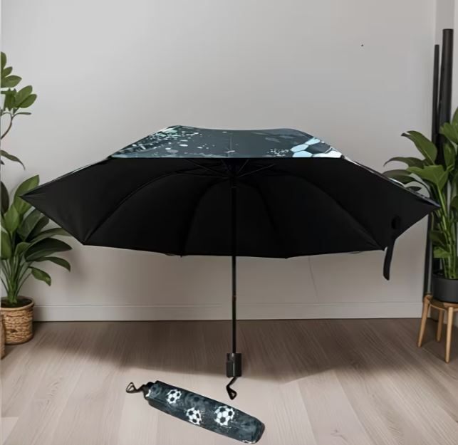 Soccer Ball Print Compact Folding Umbrella Windproof Lightweight Travel Rain UV