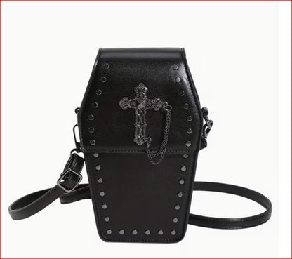 Black Gothic Coffin Cross Studded Shoulder Bag