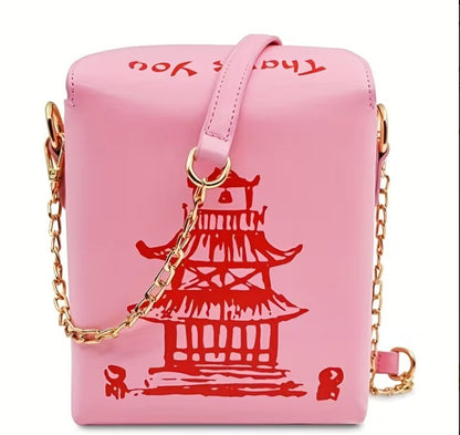 Pink Ustyle Women's Crossbody Bag with Detachable Strap & Chinese Takeaway Box
