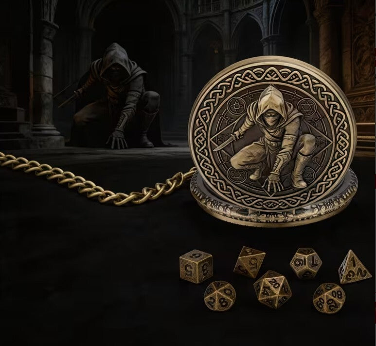 Antique Bronze Pocket Watch with Hidden Dice Set for RPG Games-No actual watch