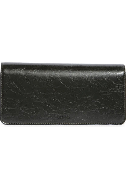 BCBG Bar Hardware Black Metallic Embossed Clutch NWT