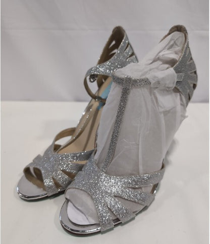 NWT Betsey Johnson Silver Glitter High Heel Sandals Women's Size 9