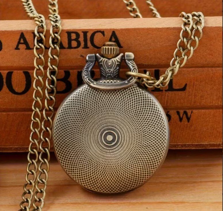 Vintage Style Pocket Watch with Egyptian Eye Design and Chain Eye of Horus