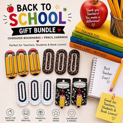 Back to School Teacher Gift Bundle Composition Book Earrings & Paperclips New