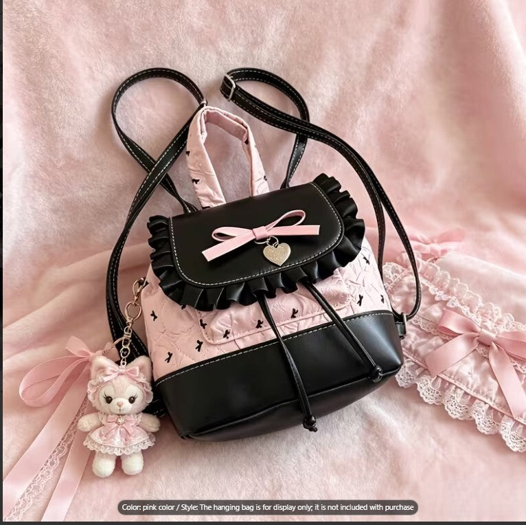 Pink Coquette Ruffle Mini Backpack Gothic Lolita Bow Purse Bag NWOT