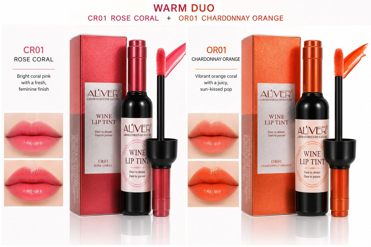Aliver Wine Lip Tint Duo CR01 Rose Coral OR01 Chardonnay New Sealed