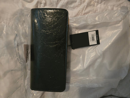 BCBG Bar Hardware Black Metallic Embossed Clutch NWT