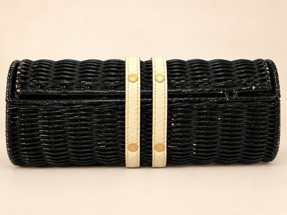 Vintage Kate Spade Black Wicker Cherbourg Leather Roll Clutch Bag READ All Rare
