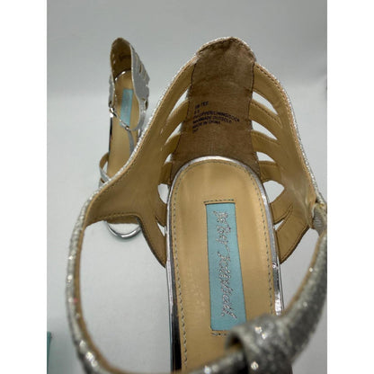 Blue by Betsey Johnson SB-Tee Silver Glitter Strappy Heels Size 9.5