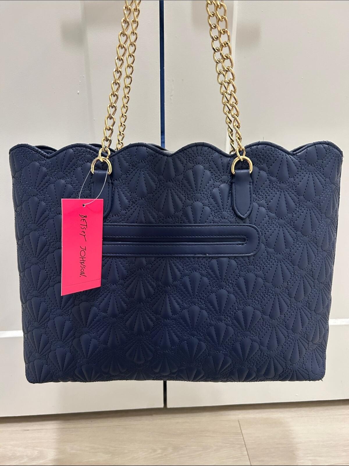 Betsey Johnson Navy Blue Quilted Shell "XOTOTE" Shoulder Bag w Scarf (NWT)