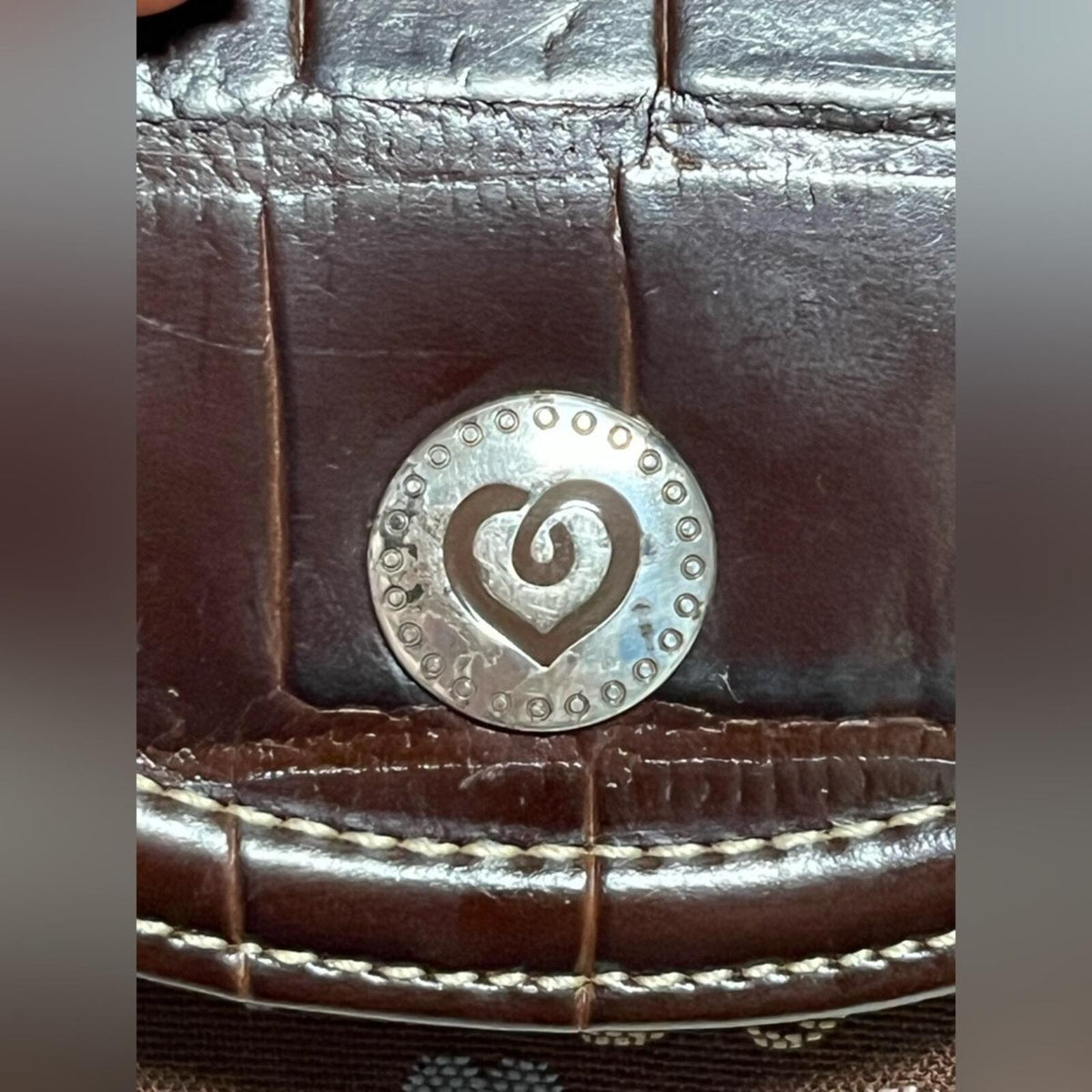 Brighton Brown leather  Heart Pattern small crossbody EUC