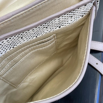 Fossil Canvas Leather Crossbody Satchel Key Charm Cream Tan