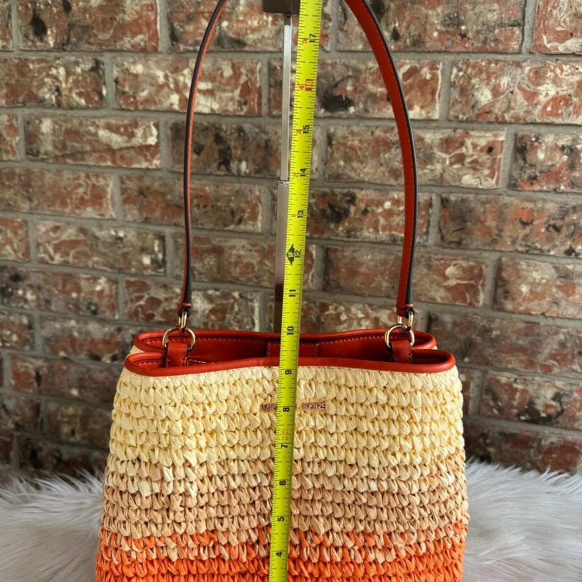 Michael Kors Woven Straw Ombre Tote Bag with Red Trim - Multi-Color Shoulder Bag