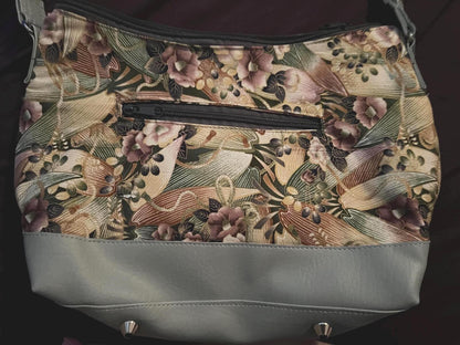 Handmade Sage Green Floral Tapestry Crossbody Bag 10x12 Zip Pocket