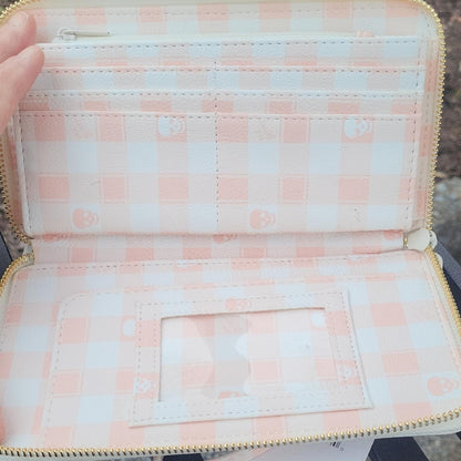 Betsey Johnson Pink and White Gingham Check Zip-Around Wristlet Wallet nwt
