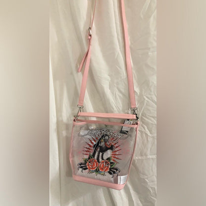 Ed Hardy Clear PVC Bucket Bag Panther Roses NWT