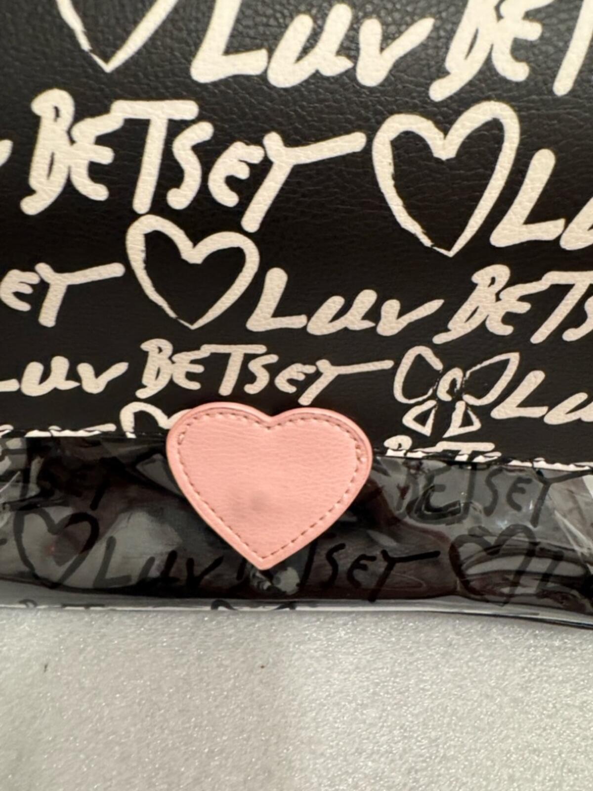 Betsey Johnson Black and White Luv Betsey Heart Crossbody Bag