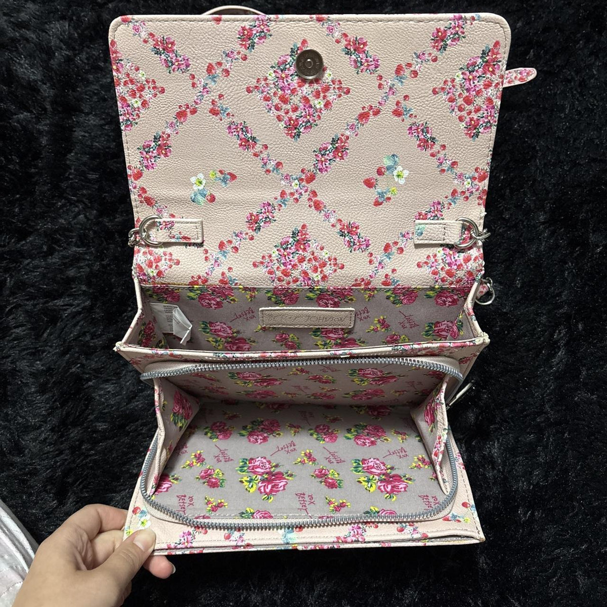 Betsey Johnson Pink Floral Crossbody Bag with Bow Accent - Y2K Style