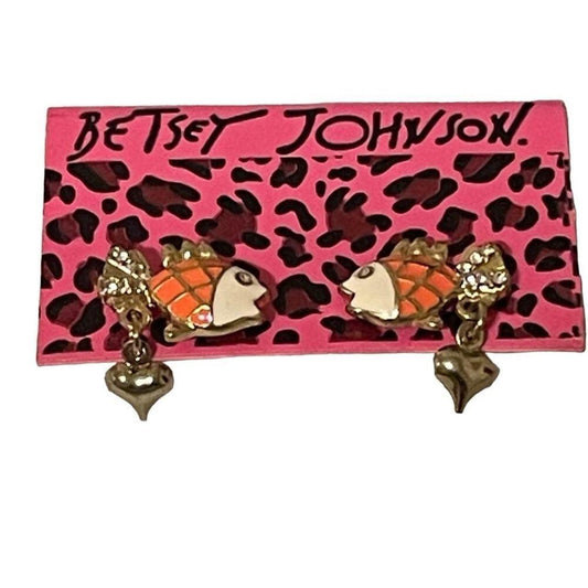 Betsey Johnson New With Tags Orange Fish and Heart Dangle Earrings