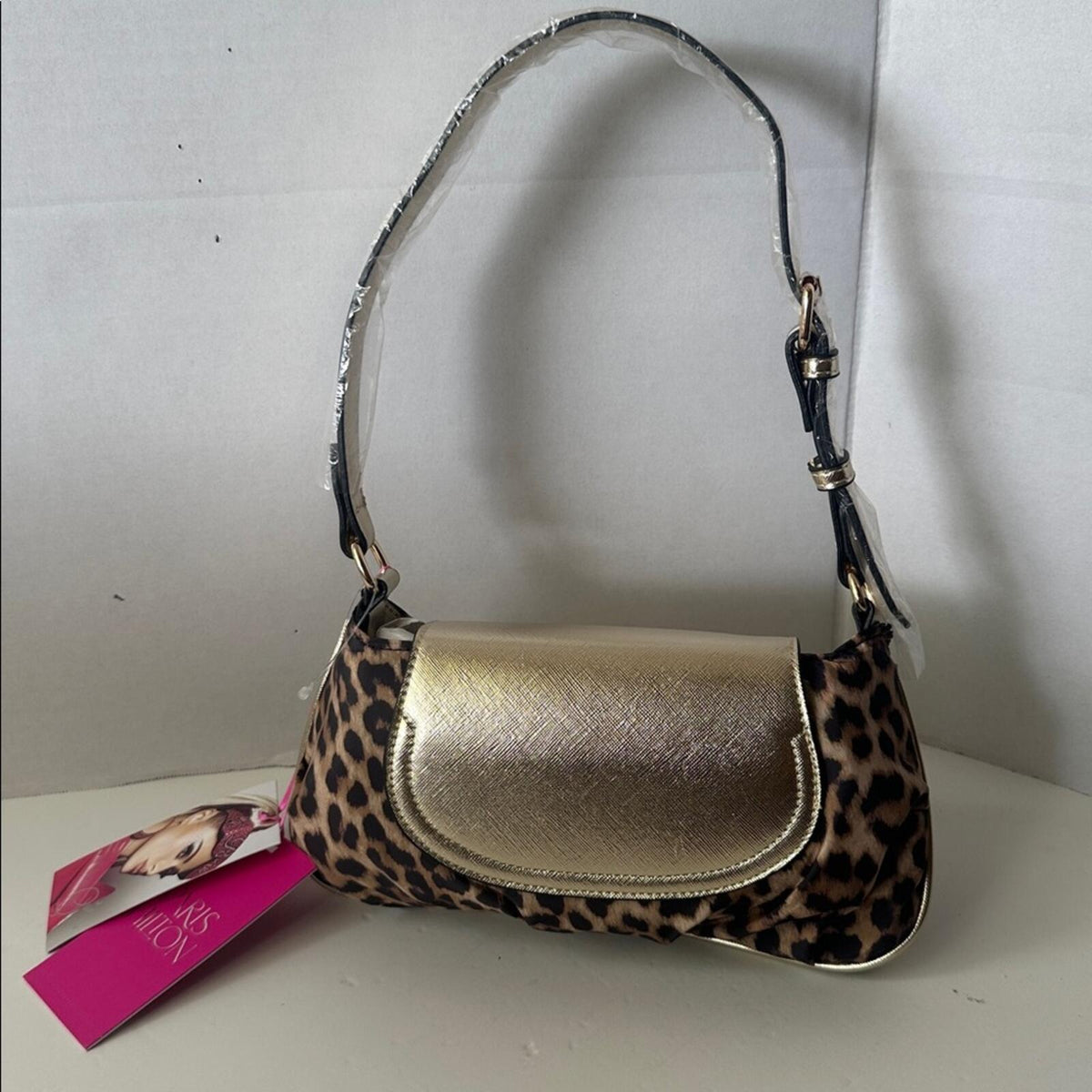 Paris Hilton New With Tags Leopard Print Gold Heart Baguette Shoulder Bag