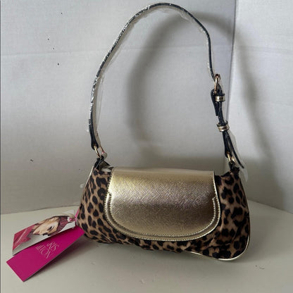Paris Hilton New With Tags Leopard Print Gold Heart Baguette Shoulder Bag