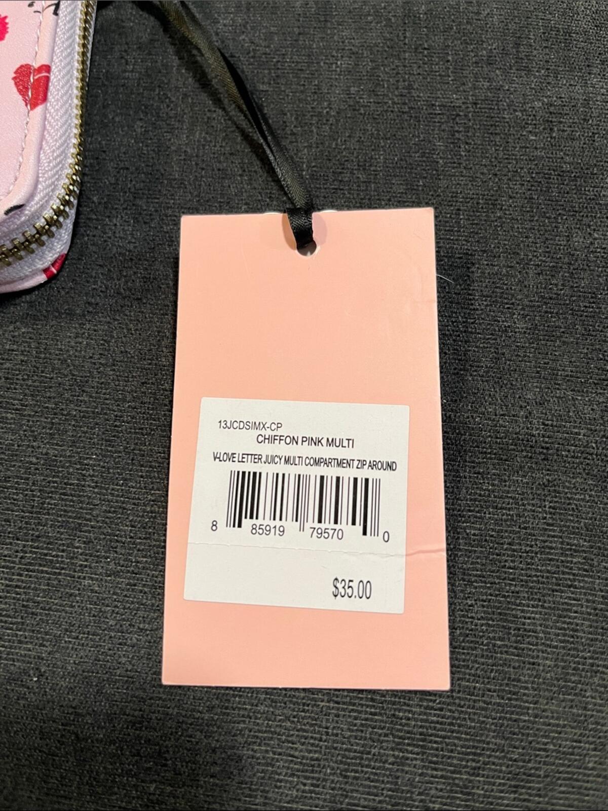 Juicy Couture Pink Script & Heart Zip-Around Wallet with Gold Logo Charm
