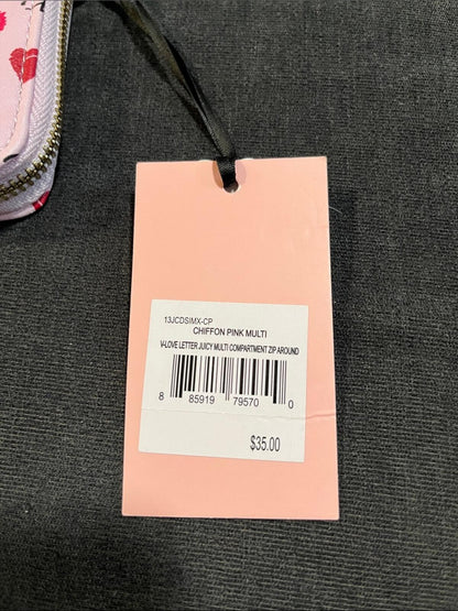 Juicy Couture Pink Script & Heart Zip-Around Wallet with Gold Logo Charm