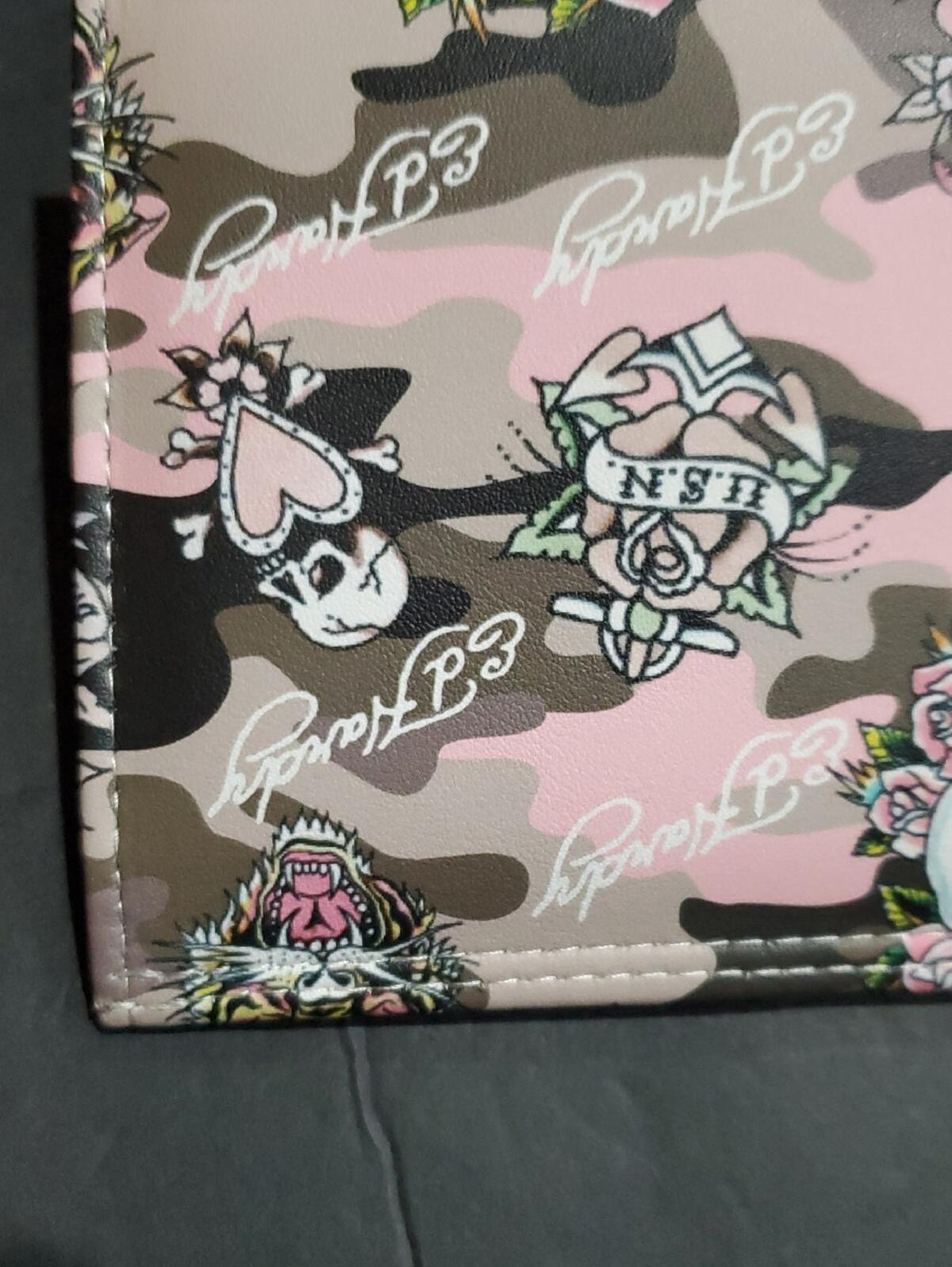 Ed Hardy Camo Tattoo XL Wallet Clutch Black Pink Gray