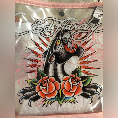 Ed Hardy Clear PVC Bucket Bag Panther Roses NWT