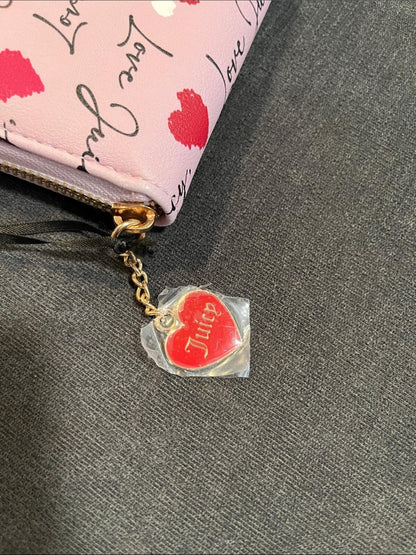 Juicy Couture Pink Script & Heart Zip-Around Wallet with Gold Logo Charm
