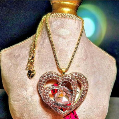 Betsey Johnson Gold Tone Heart Pendant Necklace with Crystal Accent - New wt