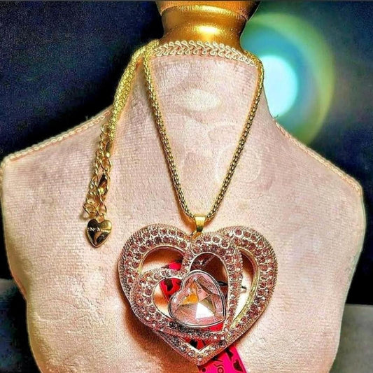 Betsey Johnson Gold Tone Heart Pendant Necklace with Crystal Accent - New wt