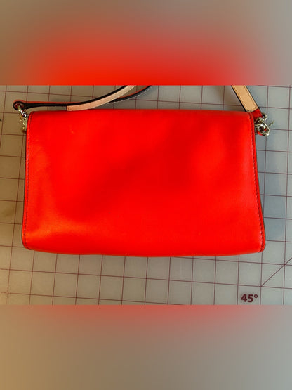Kate Spade Red Coral Leather Crossbody Bag with Striped Interior