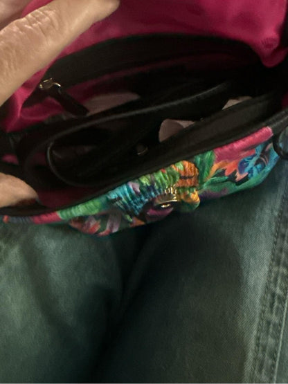 Juicy Couture Women's Floral Print Shoulder Bag with Black Leather Flap