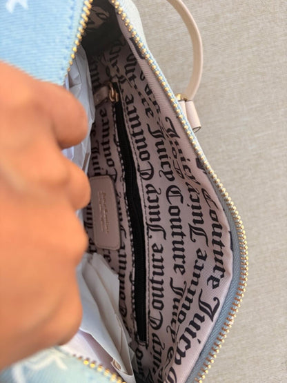 Juicy Couture Blue Monogram Satchel Handbag with Strawberry Charm
