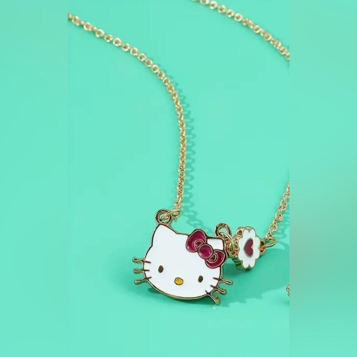 Hello Kitty Gold Tone Necklace with Pink Heart Charm - New with Tags