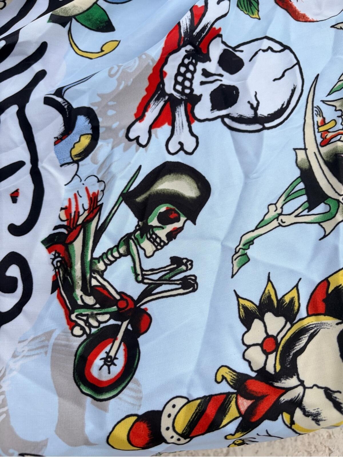 Ed Hardy Skull & Grim Reaper Graphic Scarf in Light Blue nwt
