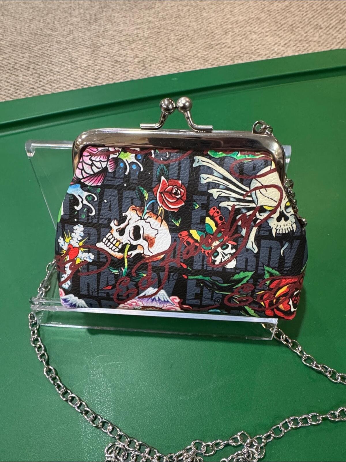 Ed Hardy Women's Mini Crossbody Coin Pouch with Tattoo-Inspired Design