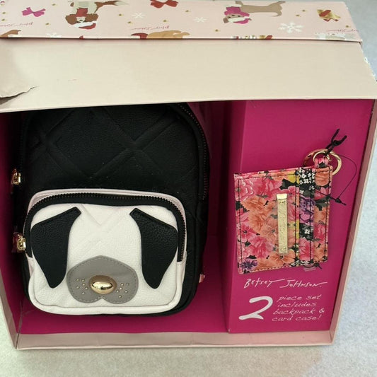 Betsey Johnson Puppy Dog Mini Backpack & Floral Card Case 2pc Gift Box Set NIB