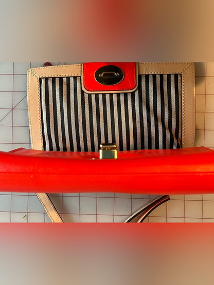 Kate Spade Red Coral Leather Crossbody Bag with Striped Interior
