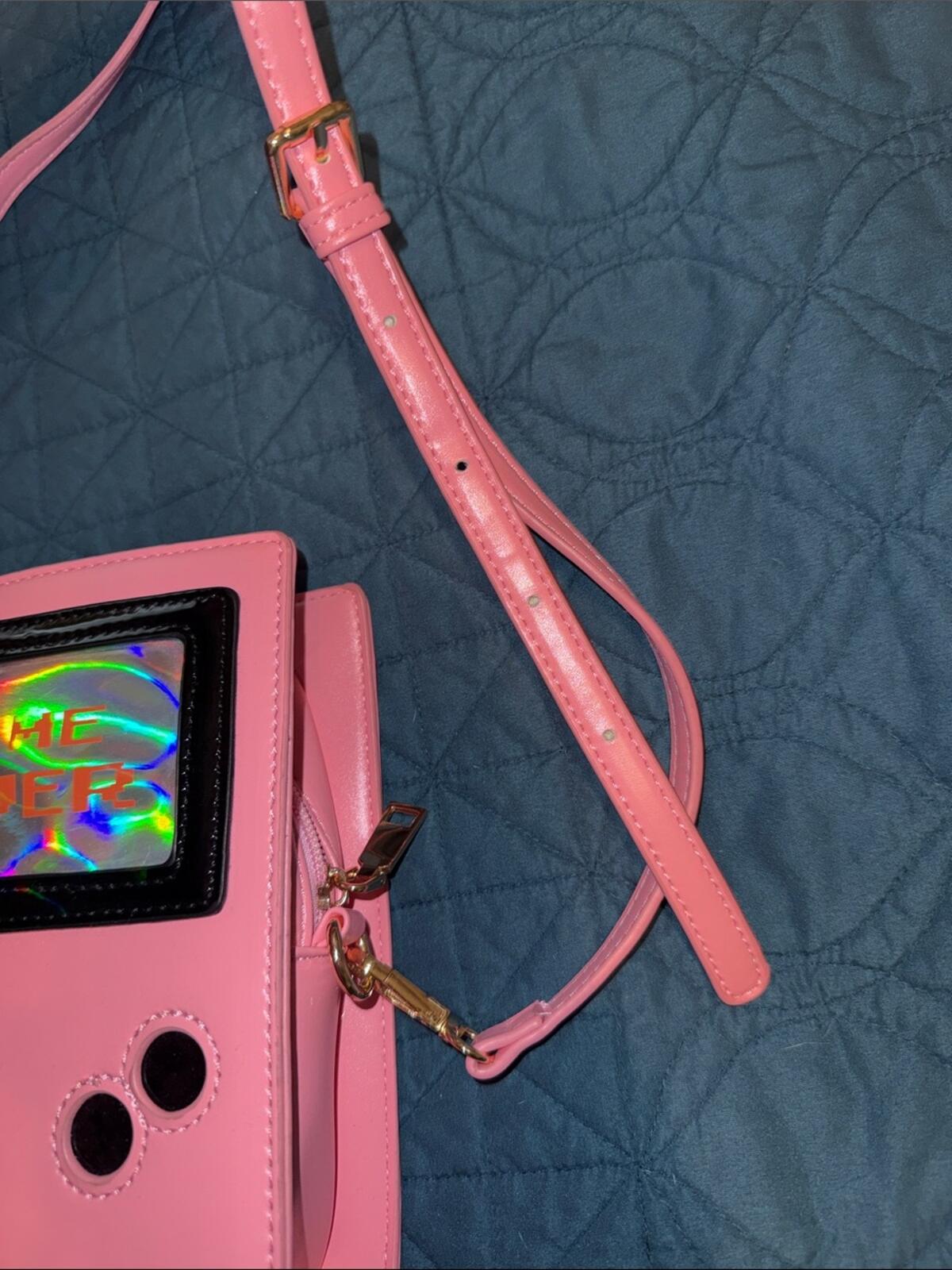 Custom Brand Pink Gamer Console Crossbody Bag with Holographic Screen - Y2K Chic