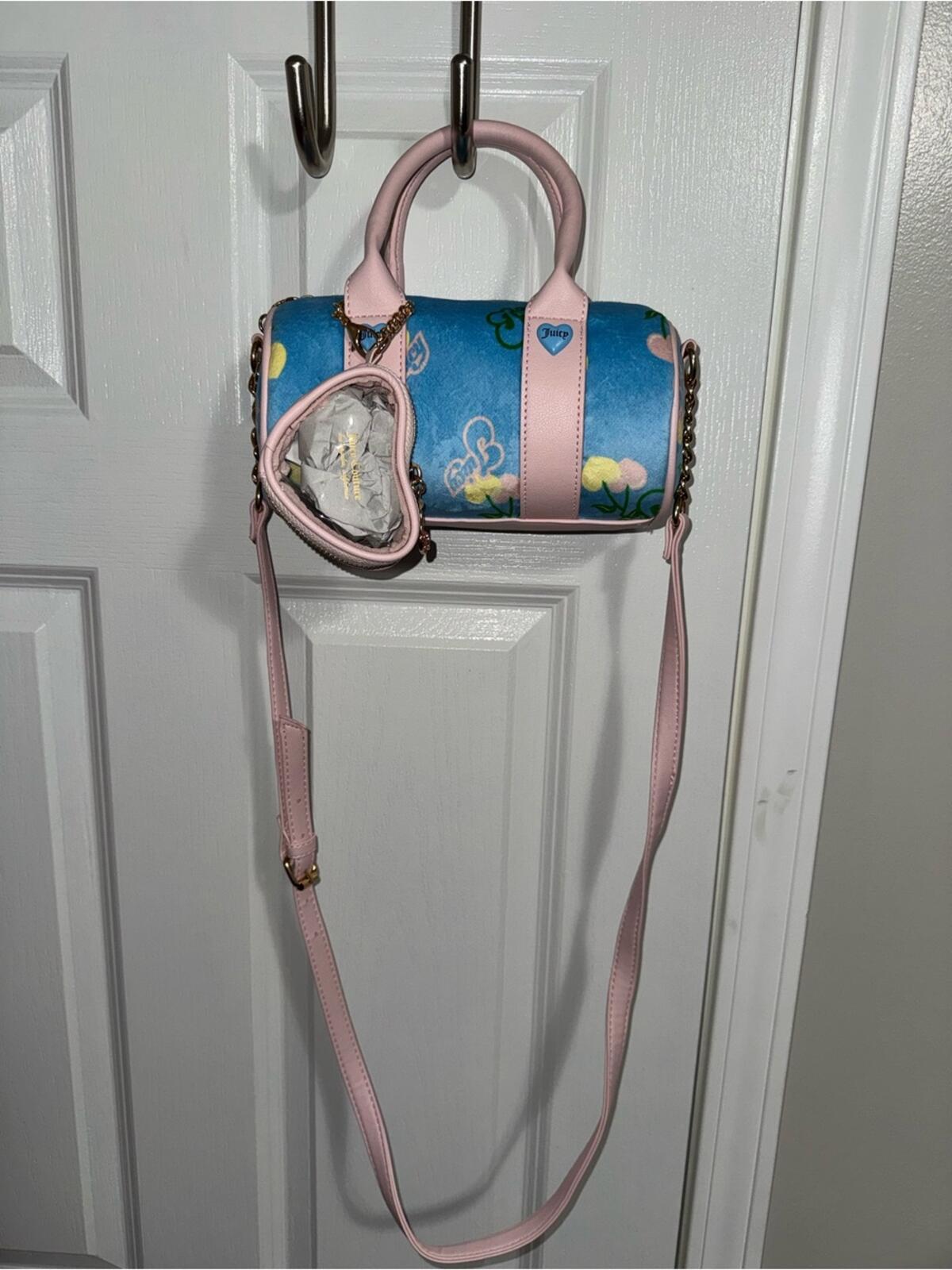 Juicy Couture Blue & Pink Mini Barrel Crossbody Bag with Coin Purse