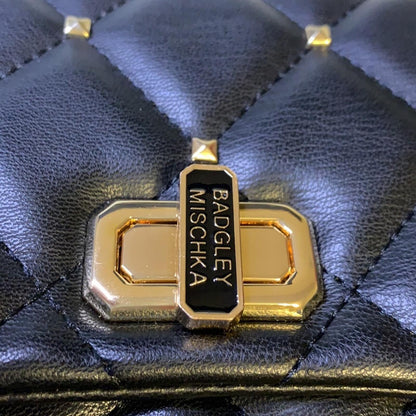 Badgley Mischka Black Crossbody Bag with Diamond Quilted & Studded Design