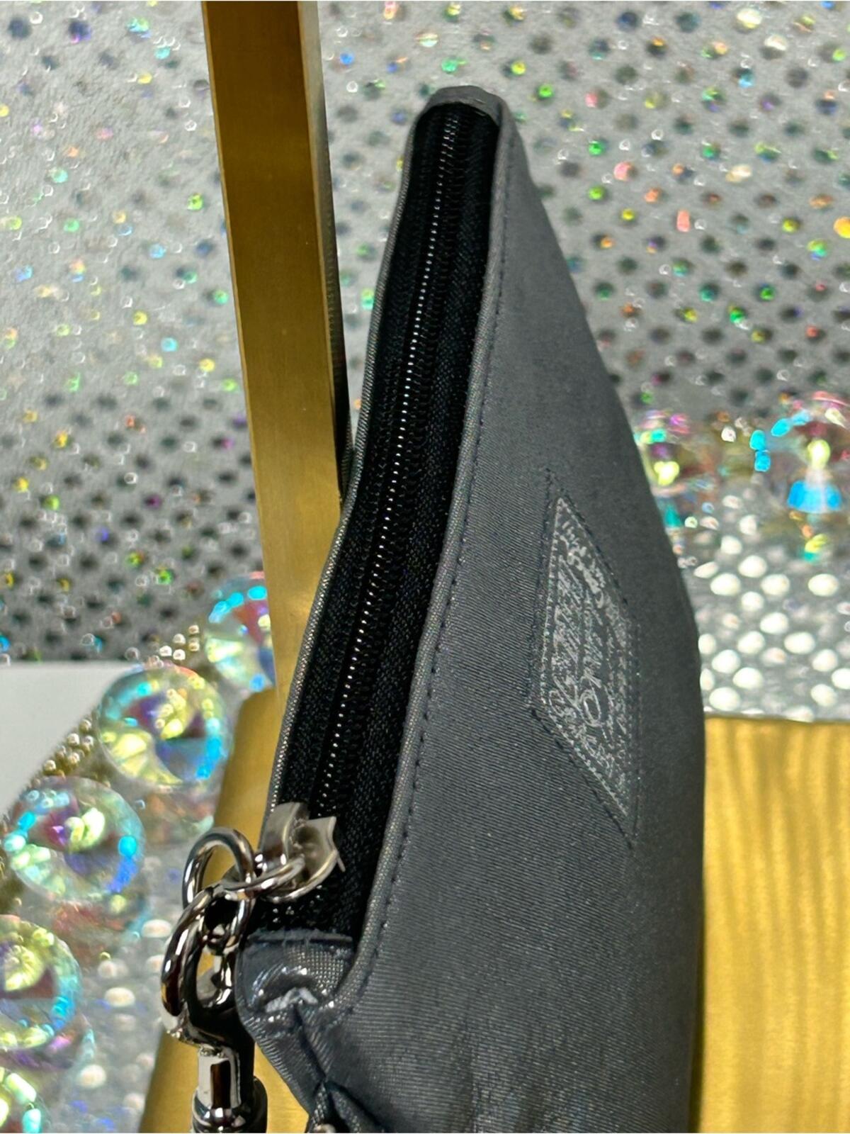 Coach Poppy Metallic Silver Wristlet Gold Accent NWT