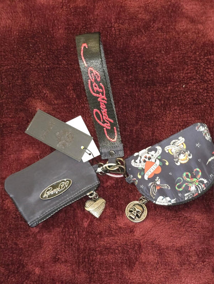 Ed Hardy Love Kills Slowly 3 PcSet, Coin Pouch, Card Holder & Wrist Strap. NWT