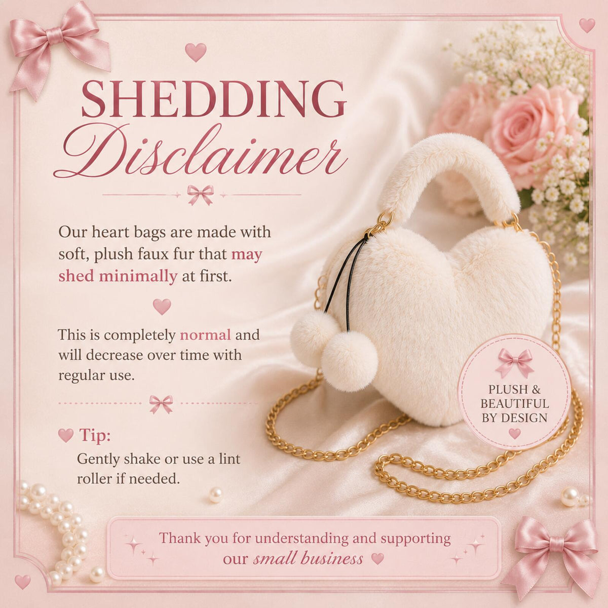 Coquette Heart-Shaped Faux Fur Plush Crossbody Bag with Pom Pom Charms - Cream &