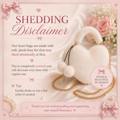 Coquette Heart-Shaped Faux Fur Plush Crossbody Bag with Pom Pom Charms - Cream &