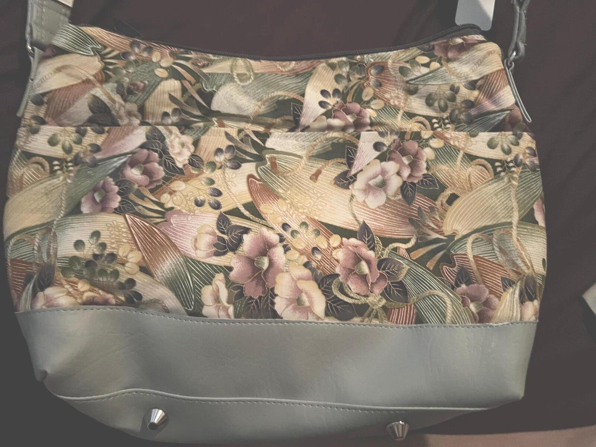 Handmade Sage Green Floral Tapestry Crossbody Bag 10x12 Zip Pocket