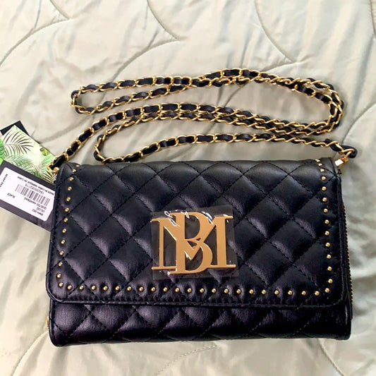 BMH Quilted Black Handbag with Gold Chain Strap NWT