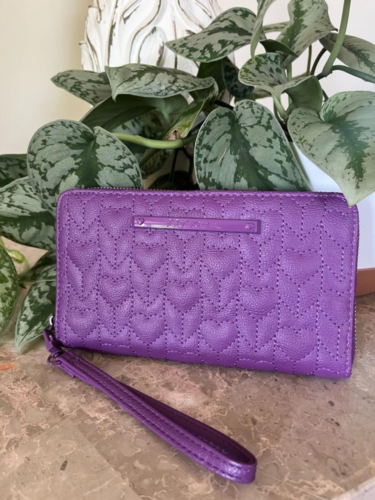 Betsey Johnson Vibrant Purple Quilted Heart Wristlet